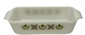 VINTAGE FIRE-KING MILK GLASS MEADOW GREEN Anchor Hocking loaf pan 9” x 5 1/2” - Picture 1 of 8
