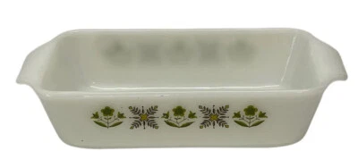 VINTAGE FIRE-KING MILK GLASS MEADOW GREEN Anchor Hocking loaf pan 9” x 5 1/2” - Image 1 of 4