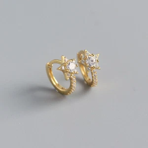 Star CZ Huggie Hoop Earring, Sterling Silver Geometric Celestial Earrings - Picture 1 of 6