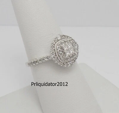 3/4CT Natural Diamond Halo Anniversary Engagement Wedding Ring 10K White Gold - Image 1 of 4