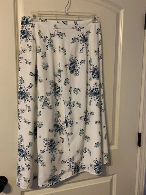 Long skirt, fresh Floral Print Blue W/ White Background, Fully Lined M — 第 1/4 张图片