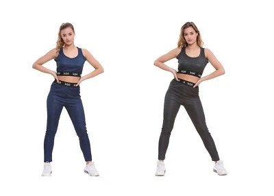 Ladies Gym Wear Womens Fitness Workout Yoga Vest & Leggings Tracksuit Set S-XL - Image 1 of 2