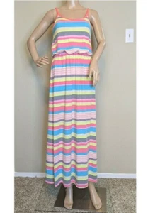 Maxi Sun Dress Women's Size S/P MOSSIMO Striped Beach Festive Multi-Color Comfy - Picture 1 of 6