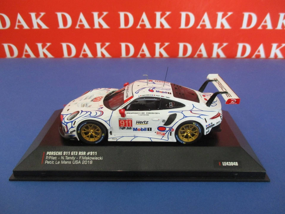 Die cast 1/43 Modellino Auto Porsche 911 GTR RSR Petit Le Mans USA 2018 P. Pilet - Immagine 1 di 4