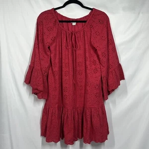 Sundance Mini Dress Eyelet Red Bell Sleeve Ruffle XS Boho Hippie Peasant Fairy - Picture 1 of 8