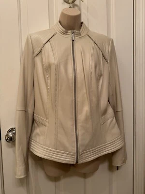 G.I.L.I. Chaqueta de cuero frontal con cremallera con detalle de costura-QVC A272883/tiza/talla 12 Foto 1 de 4