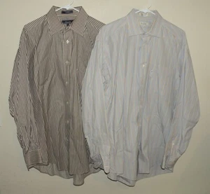 Set 2 faconnable Herren Large 6/17L LS Knopf Shirts gestreift Made USA - Bild 1 von 3