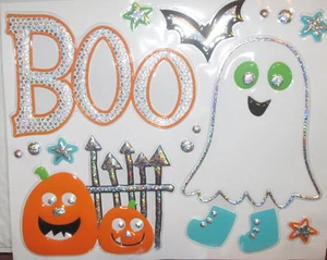 HALLOWEEN pegatinas de pared 14 calcomanías BOO fantasma murciélago calabazas lindas para niños fiesta - Imagen 1 de 1