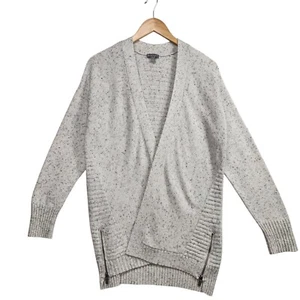 Talbots Tweed Cardigan Sweater Ivory Light Gray Size Medium Zipper Cotton Wool - Picture 1 of 7