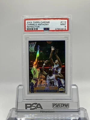 2003 Topps Chrome Refractor Carmelo Anthony #113 Rookie RC PSA 9 Mint - Image 1 of 4