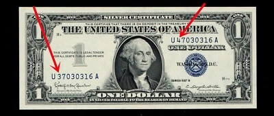 1957-B 1$ Silver Certificate Mismatched Serial Number Error GEM UNC - Image 1 of 3