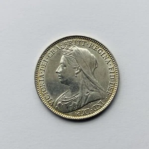 1901 Queen Victoria Veiled Head Silber Sixpence Münze AUNC oder UNC etwas Glanz - Bild 1 von 8