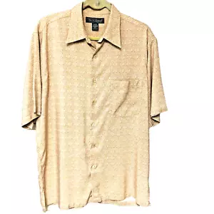 Tori Richard Silk Camp Shirt Men's L Beige Abstract Print Short Sleeves Pocket - Picture 1 of 7