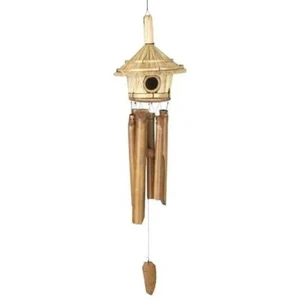 Bamboo Round Tiki Hut Birdhouse Wind Chime 22" - Picture 1 of 6