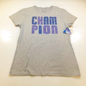 NEW NWT CHAMPION GLITTER LOGO TEE T SHIRT Womens S Gray  - Picture 1 of 4
