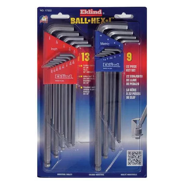 EKLIND 17322 Bright Ball-Hex L-Key allen wrench Combo 22 Piece - Image 1 of 1