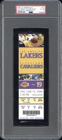 PSA 6 - KOBE BRYANT v LEBRON JAMES #2 - 2005 NBA CAVALIERS @ LAKERS FULL TICKET Cover