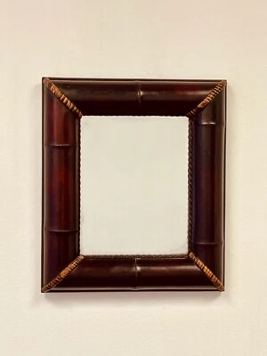 Vintage Bamboo Wall Mirror Rectangular Dark Wood Tiki Tropical Coastal Decor - Image 1 of 4