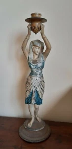 Portacandela Stile Egizio Inizi Del 900 In Metallo Ceramica - Foto 1 di 5