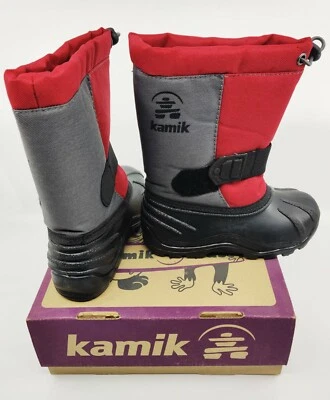 Botas impermeables aisladas Kamik Kids Tickle 2 niños talla 10 carbón y rojo Foto 1 de 4