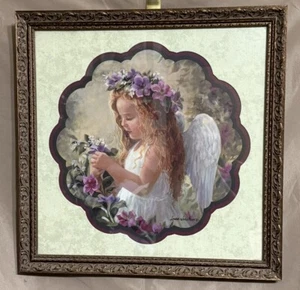 Laurie Snow Hein kleines Mädchen Engel gerahmter Kunstdruck signiert 17 x 17 Home Int - Bild 1 von 6
