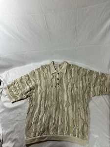 Vintage COOGI 3D Knit Polo Shirt 90s Hip Hop Cream/Olive Green XL BIGGIE Flawed - Picture 1 of 14