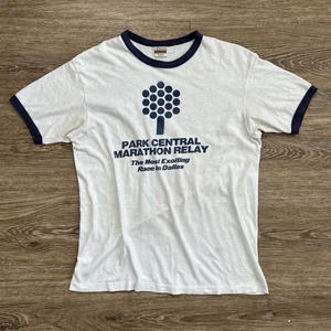 Vintage 80s L Hanes Ringer Tee Texas Dallas Marathon Park Central Race Run Club - Picture 1 of 7
