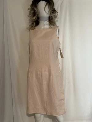 Vestido De Colección de Lino Tallado con Volantes Talla 6 Cambio Elegante Minimalista Cuello Barco Capa Vestido Foto 1 de 4