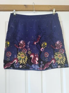 Joe Browns Blue Velvet Squirrel Skirt UK 14 Womens Floral Print - Picture 1 of 5