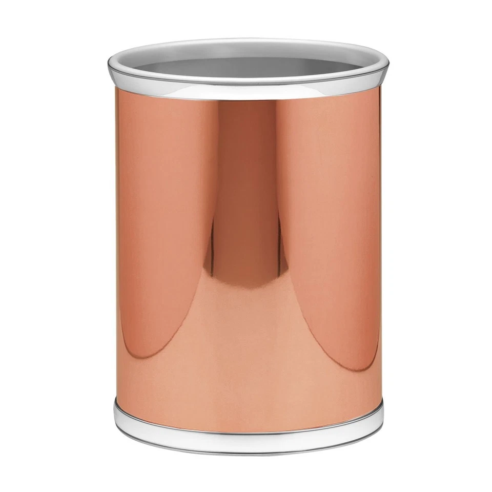 Cesta de residuos ovalada pulida de vinilo y milar, 14", cobre/cromo Foto 1 de 1