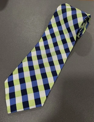 Corbata Brooks Brothers Makers 100 % seda verde azul blanco a cuadros B102 Foto 1 de 3