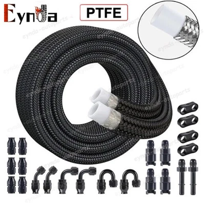 10/20FT 6AN 3/8" E85 PTFE LS Swap EFI Fuel Line Fitting Nylon Braided Fuel Kit - Image 1 of 4