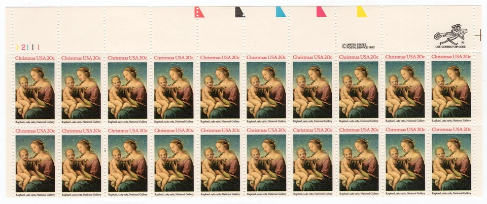 Scott #2063 Madonna & Child (Raphael) Plate Block of 20 Stamps - MNH P#12111 UL - Image 1 of 1