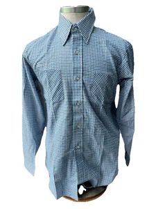 Vntg Sanforized Value Line Blue White Plaid Button Front Mens Casual Shirt - Picture 1 of 9