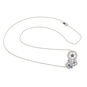 Tanzanite & Diamond Flower Pendant 18k White Gold Luxury Gift for Her Necklace - Picture 1 of 6