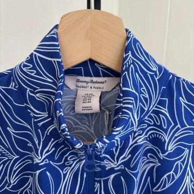 NUEVO CON ETIQUETAS Tommy Bahama Raqueta y Pádel Azul Floral Cremallera Completa Tenis Chaqueta Mujer XS Foto 1 de 4