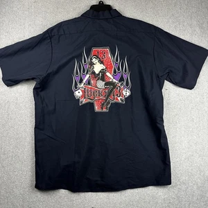 Lucky 13 Shirt Mens XL Blue Button Up Short Sleeve Gothic Pin Up Hot Topic New - Picture 1 of 9