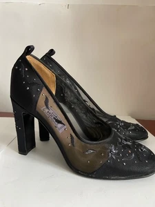 Vintage Gianni Versace 90s Black Beaded Pump Heels Shoes Size 37.5 - Picture 1 of 14