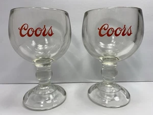 1-Set  2-each Vintage Coors Heavy Stem Beer Goblet Glass Chalice Collectible Mug - Picture 1 of 24
