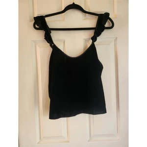 Victoria's Secret Velvet Tank Women's Ruffle Strap Crop Top Black Velour Medium - Picture 1 of 7