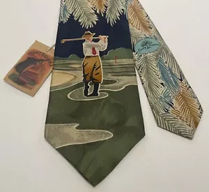 TOMMY BAHAMA Neckwear Tie Retro Golfer Silk Made in the USA 57” x 4.5” NWT - Picture 1 of 12