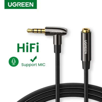 Ugreen 3.5mm 90 Degree Mic Stereo Jack Audio Extension Cable 4-Pole. 1m 3m 5m - Image 1 of 4