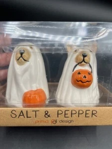 Halloween Salt & Pepper Dogs Trick and Treat Ghosts - Prima Designs - NEW - Picture 1 of 11