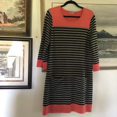 Vestido Suéter Eliza J Negro Gris Rosa Rayas Hasta la Rodilla Talla L a3109 Foto 1 de 4