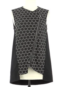 ¶ - Gilet Fantaisie Bi-matière Noir Blanc Asymétrique Cop Copine Mod. Macon T L - Imagen 1 de 7