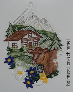 PLAUENER PUNTZE ® Imagen de ventana PAISAJE ALPINO Decoración de ventana PAISAJE Vaca ALPES - Imagen 1 de 1