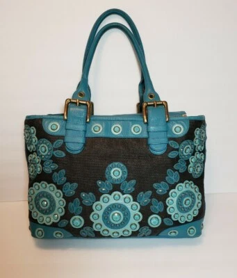 ISABELLA FIORE TORI SET IN STONE JEWEL EMBELLISHED FLORAL APPLIQUE HANDBAG R$425 - Image 1 of 4
