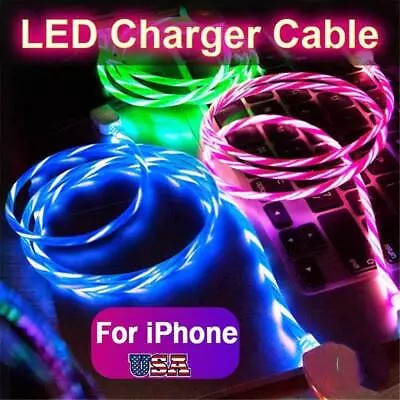 LED Fast Charging USB Charger Cable For iPhone 14 13 12 11 Pro Max XS XR X 8 7 6 - Image 1 of 4
