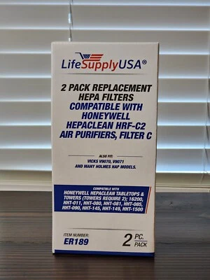 LifeSupplyUSA (2-Pack) Air Cleaner Filter Replacement HEPA-Type ER189