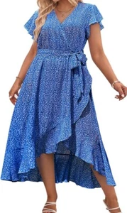 Plus Size Women’s Floral Casual Wrap V Neck Short Sleeve Maxi Dress Size 24W - Picture 1 of 6